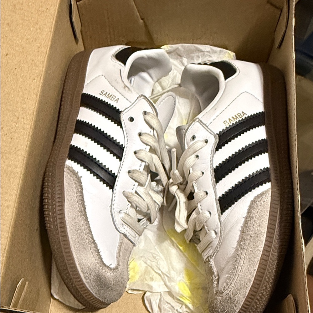 Adidas Samba White and Black Shoes with Brown Sole
